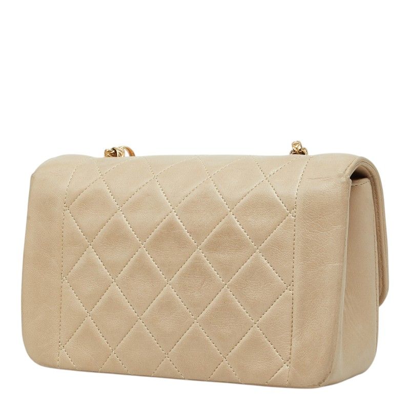 Chanel Diana CC Logo Chain Shoulder Bag Crossbody Beige Gold Lambskin — view 2