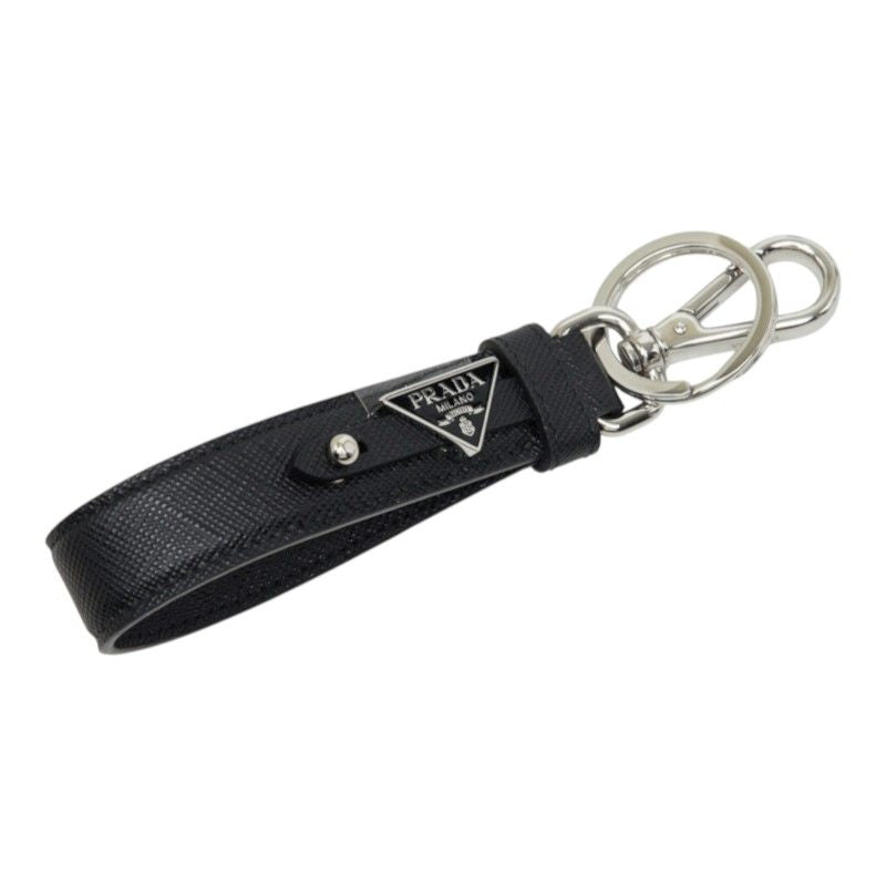 Prada Key Ring Key Holder Bag Charm Black Saffiano Leather