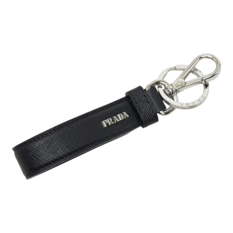 Prada Key Ring Key Holder Bag Charm Black Saffiano Leather — view 2