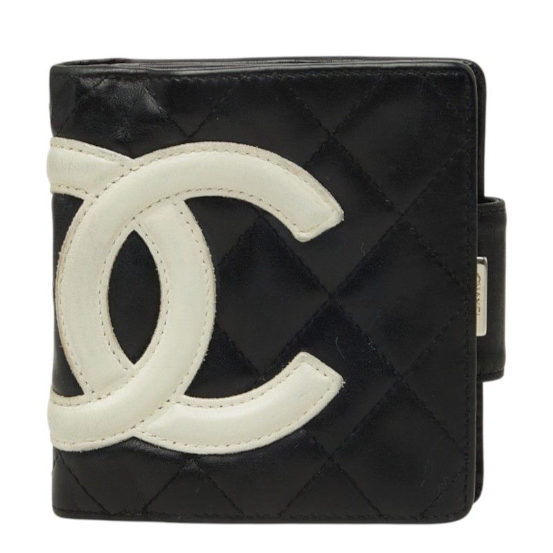 Chanel Cambon Line CC Logo Kiss Lock Wallet Bifold Pink Black Leather