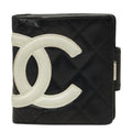 Chanel Cambon Line CC Logo Kiss Lock Wallet Bifold Pink Black Leather