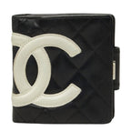 Chanel Cambon Line CC Logo Kiss Lock Wallet Bifold Pink Black Leather