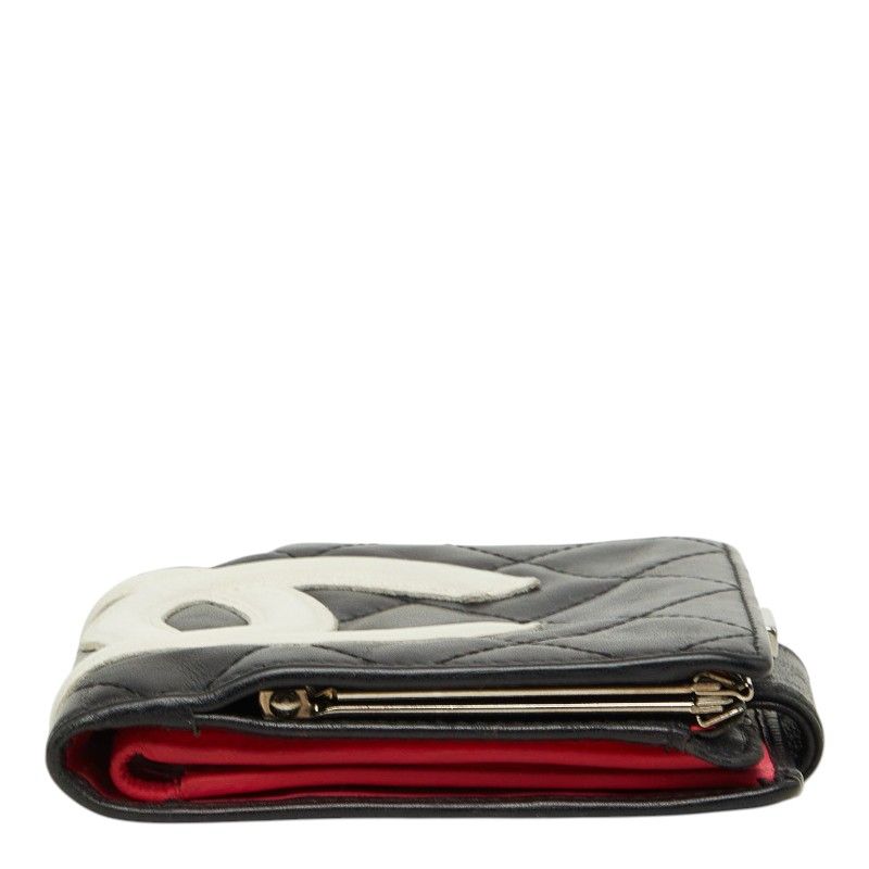 Chanel Cambon Line CC Logo Kiss Lock Wallet Bifold Pink Black Leather — view 3
