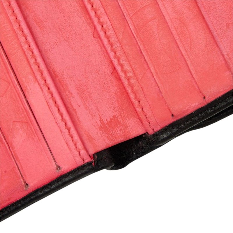 Chanel Cambon Line CC Logo Kiss Lock Wallet Bifold Pink Black Leather — view 6