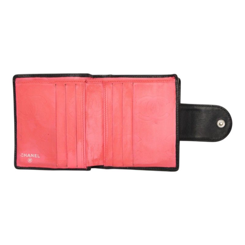 Chanel Cambon Line CC Logo Kiss Lock Wallet Bifold Pink Black Leather — view 8