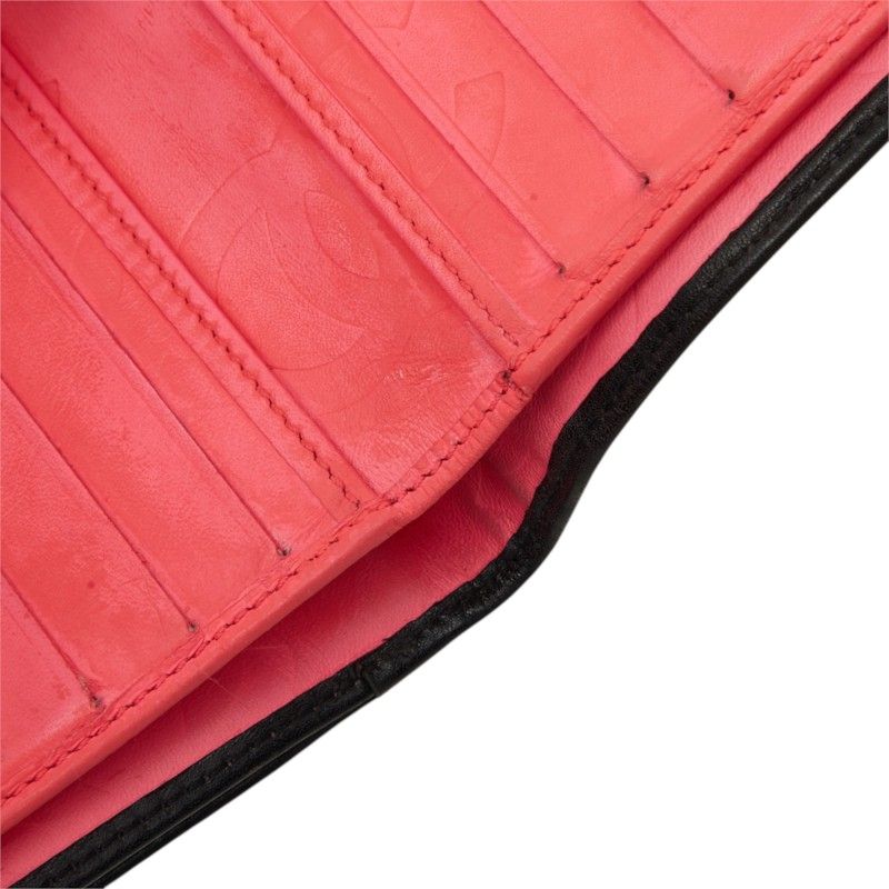 Chanel Cambon Line CC Logo Kiss Lock Wallet Bifold Pink Black Leather — view 7