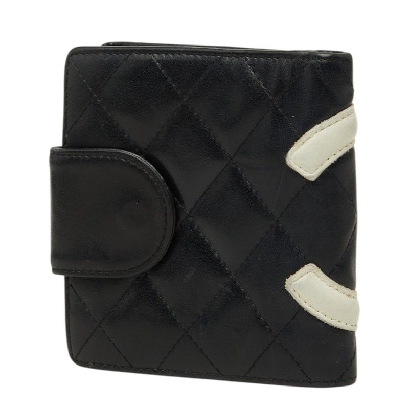 Chanel Cambon Line CC Logo Kiss Lock Wallet Bifold Pink Black Leather — view 2