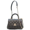 Chanel Black Caviar Leather Champagne Gold Coco Handle 19 XXS Chain Shoulder Bag