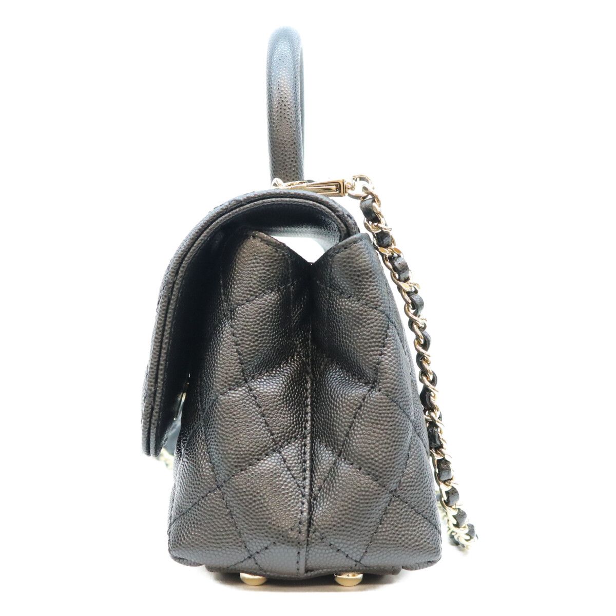 Chanel Black Caviar Leather Champagne Gold Coco Handle 19 XXS Chain Shoulder Bag — view 2
