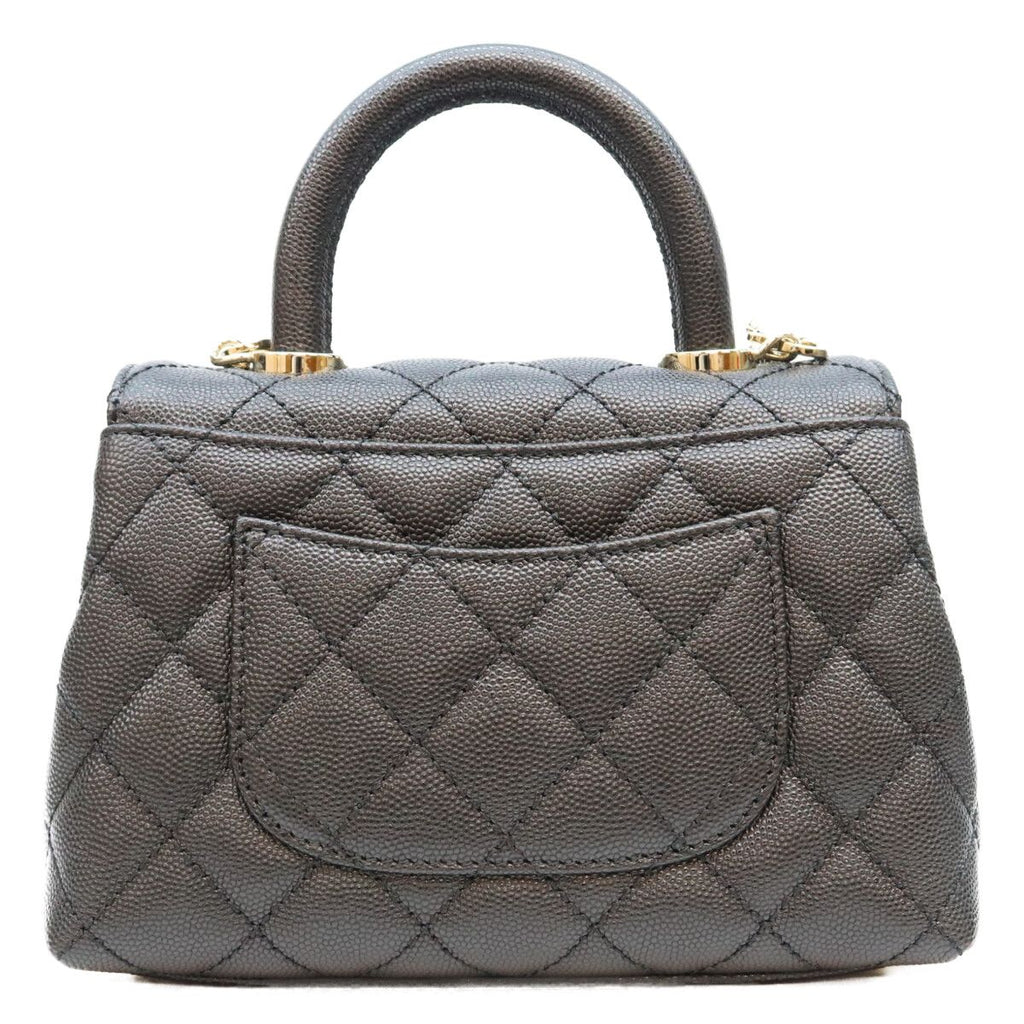 Chanel Black Caviar Leather Champagne Gold Coco Handle 19 XXS Chain Shoulder Bag — view 3