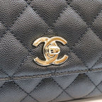 Chanel Black Caviar Leather Champagne Gold Coco Handle 19 XXS Chain Shoulder Bag — view 6