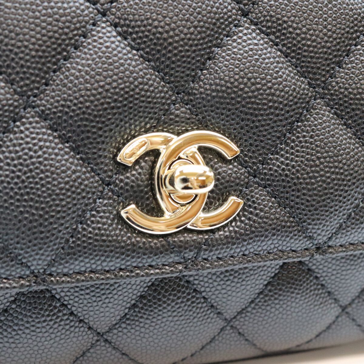 Chanel Black Caviar Leather Champagne Gold Coco Handle 19 XXS Chain Shoulder Bag — view 6