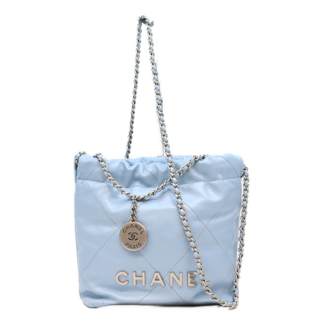 Chanel Light Blue Silver Chain Shoulder Bag