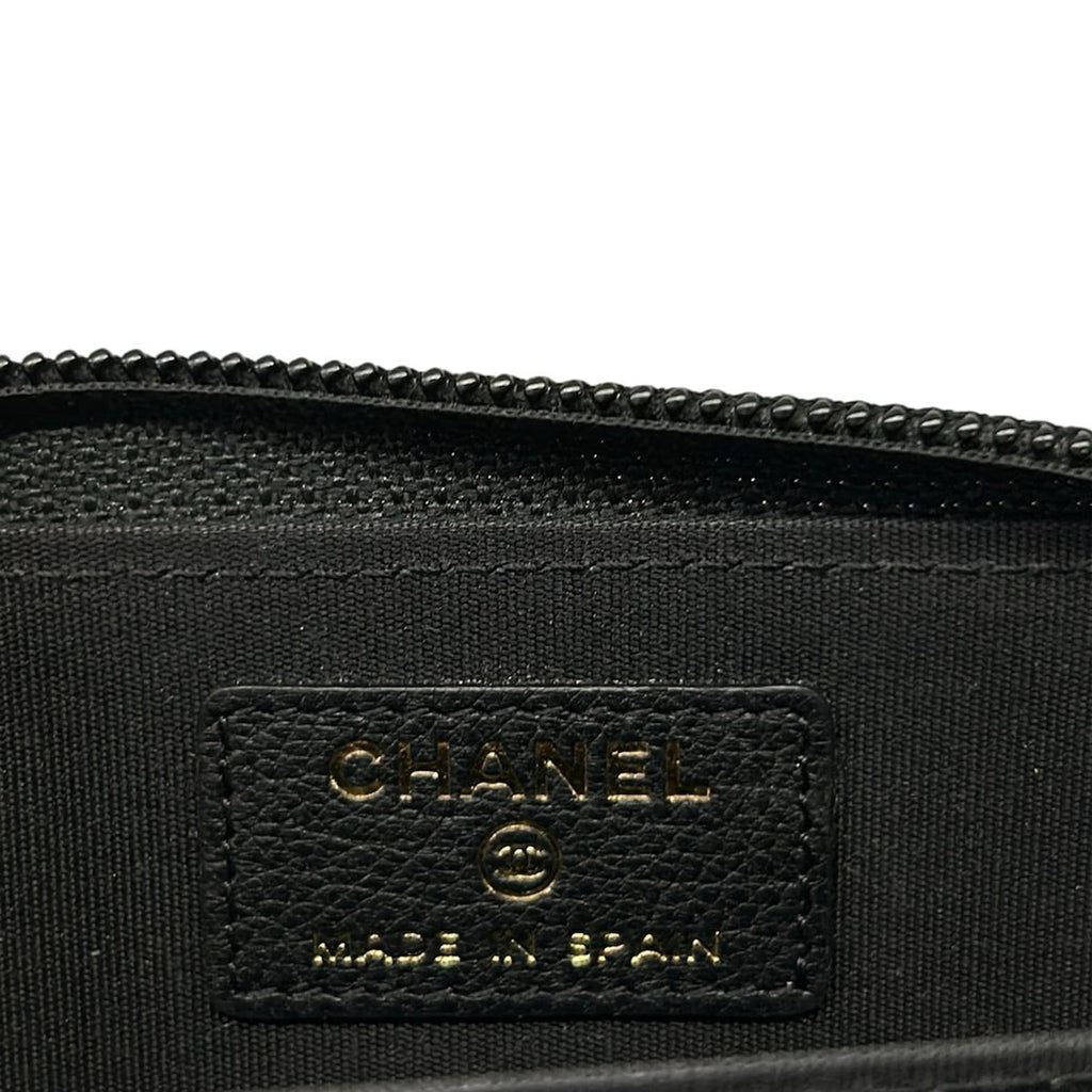 Chanel Coin Purse Black Gold CC Logo Zip Around Leather — view 4