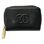 Chanel Coin Purse Black Gold CC Logo Zip Around Leather