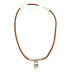 Hermes Choker Fantasy Leather Brown Silver Heart Necklace — view 2
