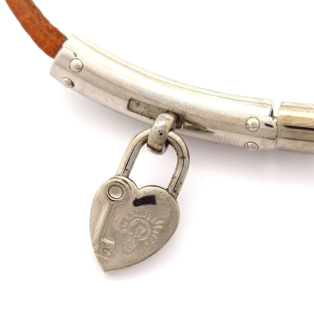 Hermes Choker Fantasy Leather Brown Silver Heart Necklace