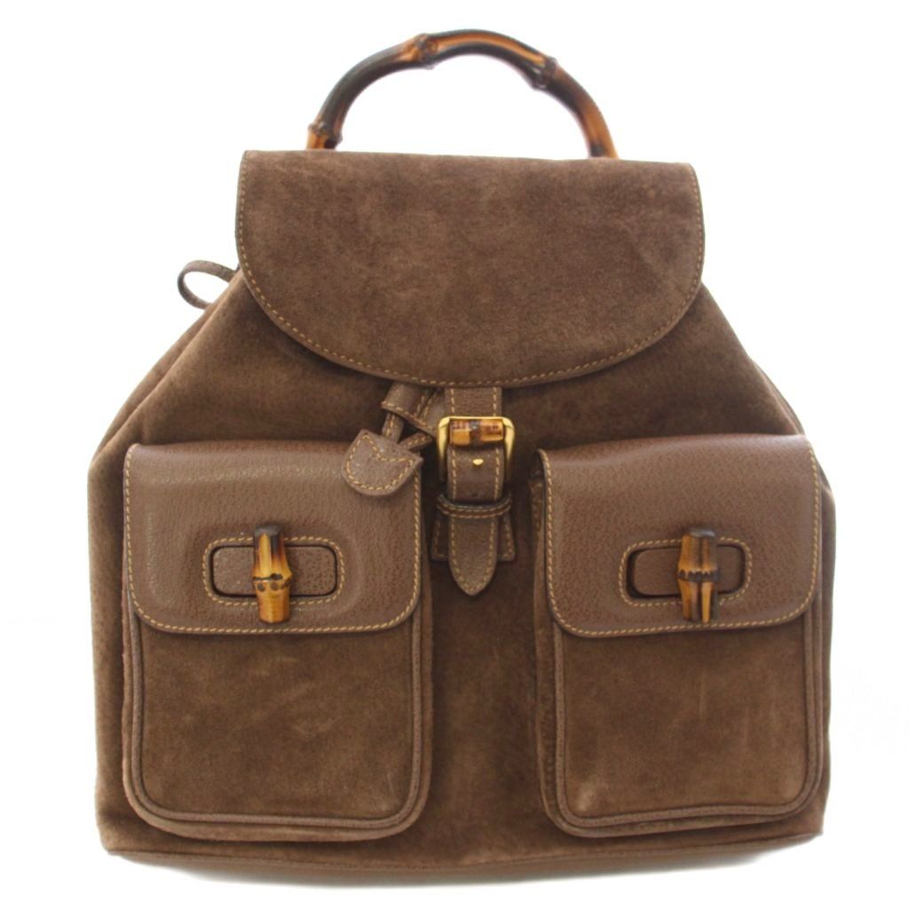 Gucci Suede Bamboo Backpack Brown 003 TK