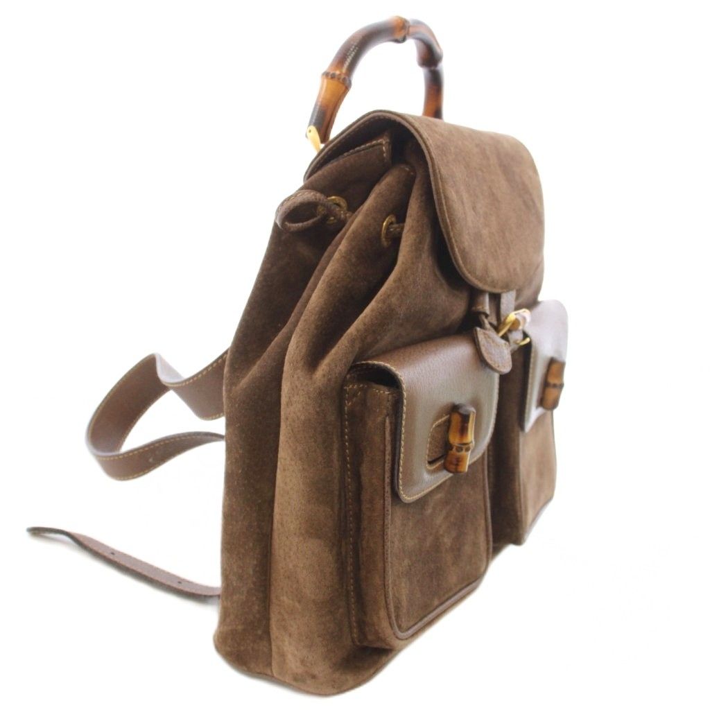 Gucci Suede Bamboo Backpack Brown 003 TK — view 3