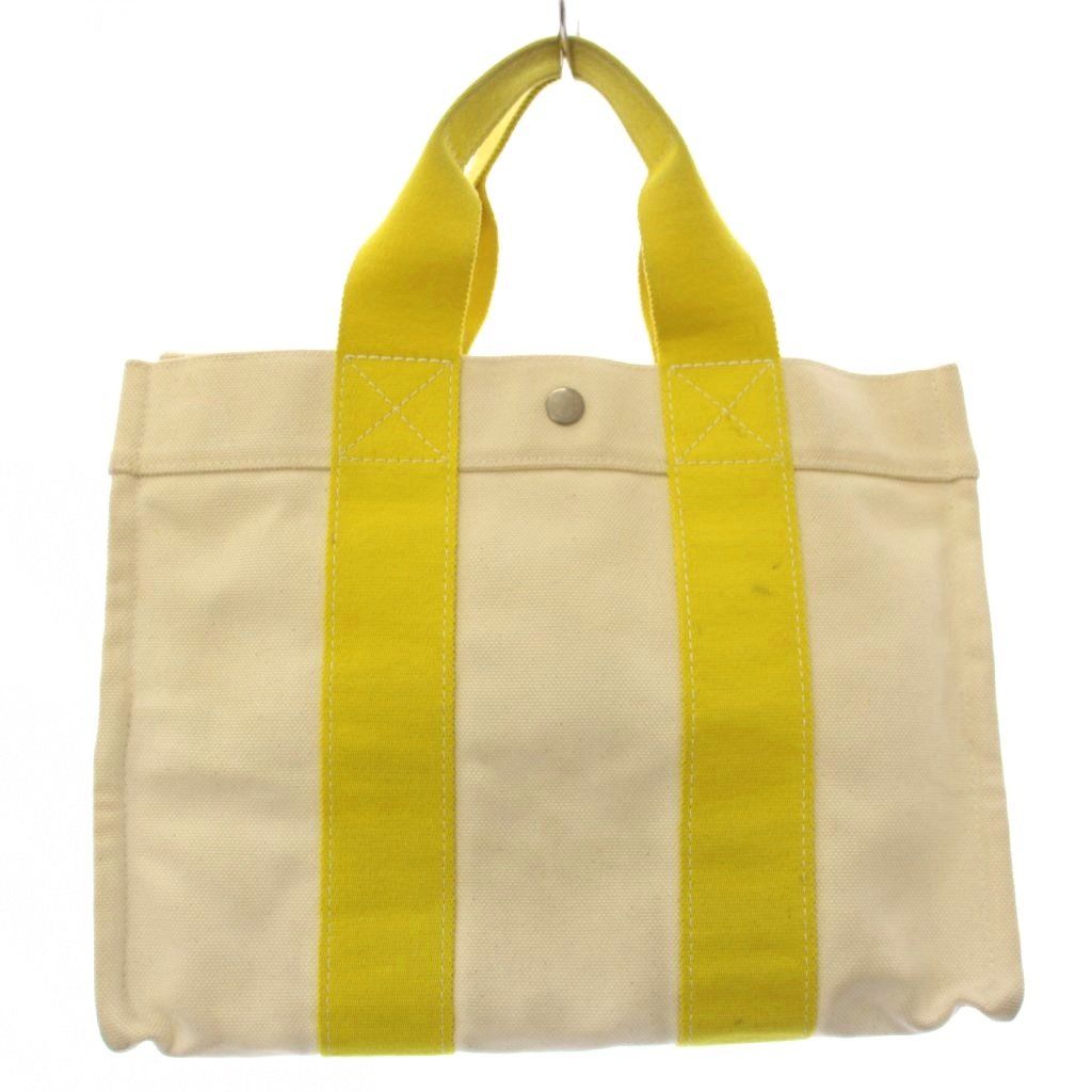 Hermes Bora PM Tote Bag Canvas White Ivory Yellow TK — view 2