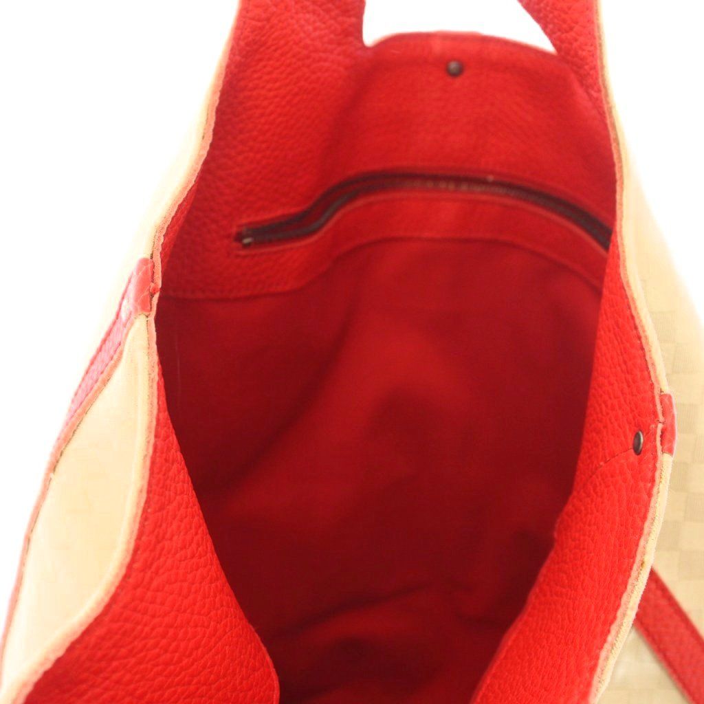 Bottega Veneta Tote Bag Canvas Contrast Leather All Over Print Beige Red TK — view 4