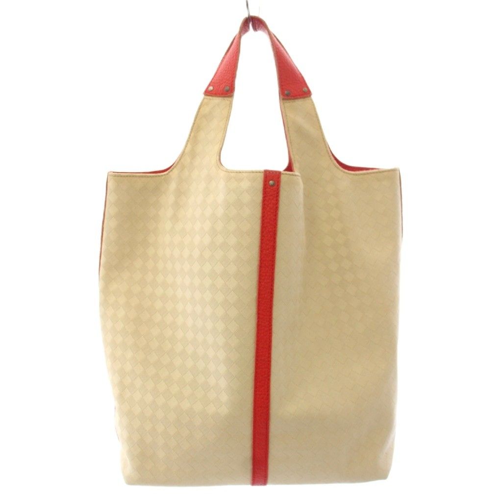 Bottega Veneta Tote Bag Canvas Contrast Leather All Over Print Beige Red TK — view 2