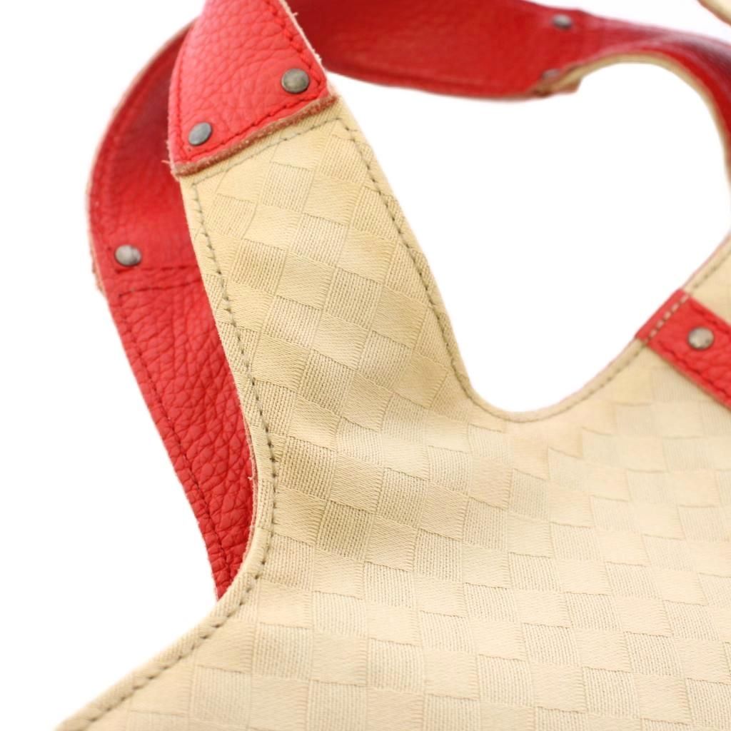 Bottega Veneta Tote Bag Canvas Contrast Leather All Over Print Beige Red TK — view 8