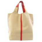 Bottega Veneta Tote Bag Canvas Contrast Leather All Over Print Beige Red TK
