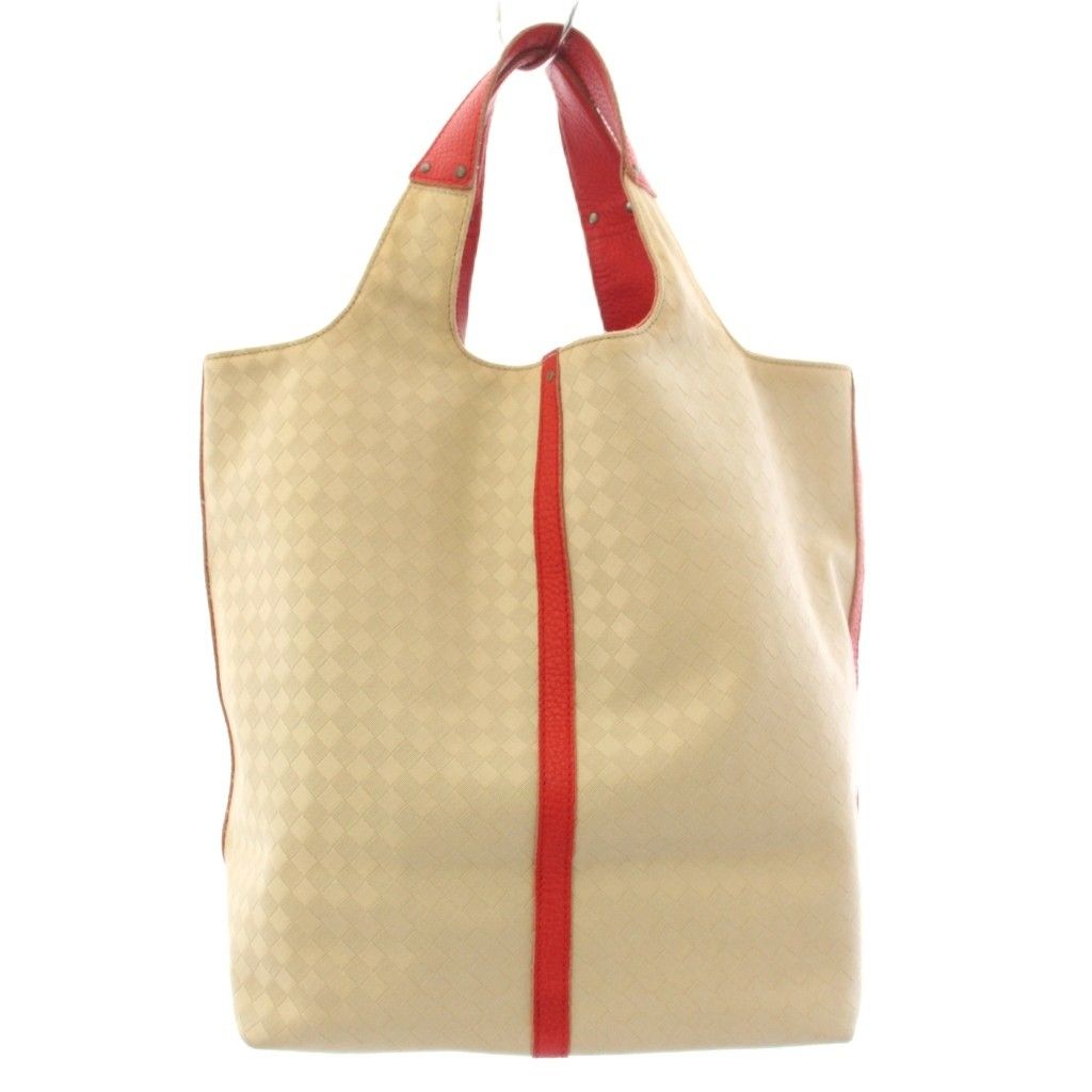 Bottega Veneta Tote Bag Canvas Contrast Leather All Over Print Beige Red TK