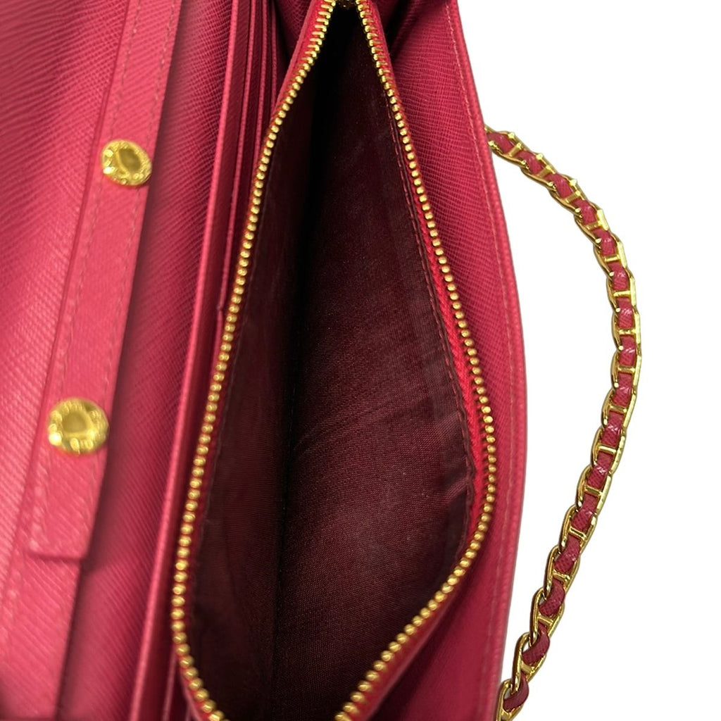 Prada Wallet Pink Gold Chain Leather Shoulder Bag — view 5
