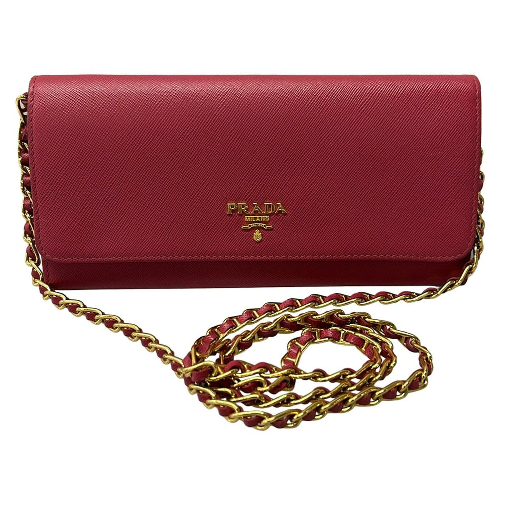 Prada Wallet Pink Gold Chain Leather Shoulder Bag