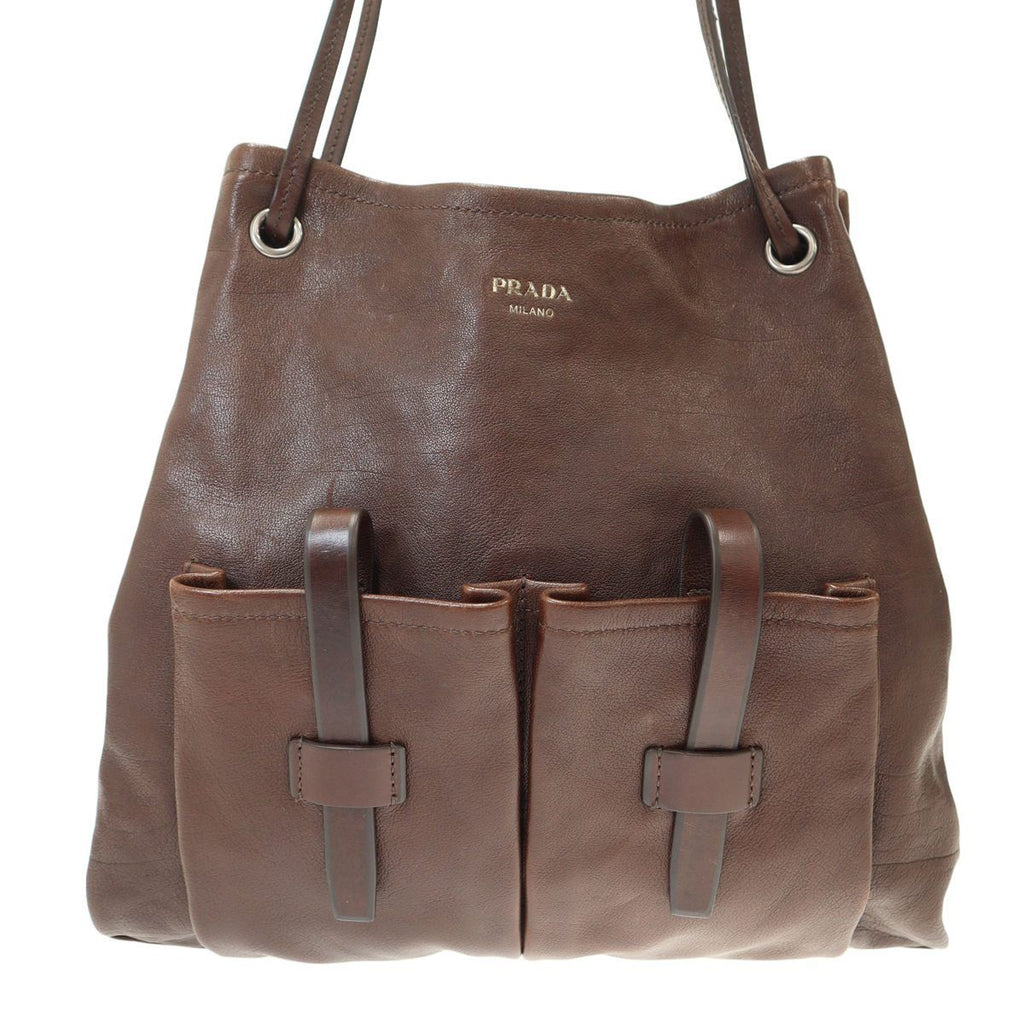 Prada Route Large Leather 2-Way Tote Bag Brown — view 2