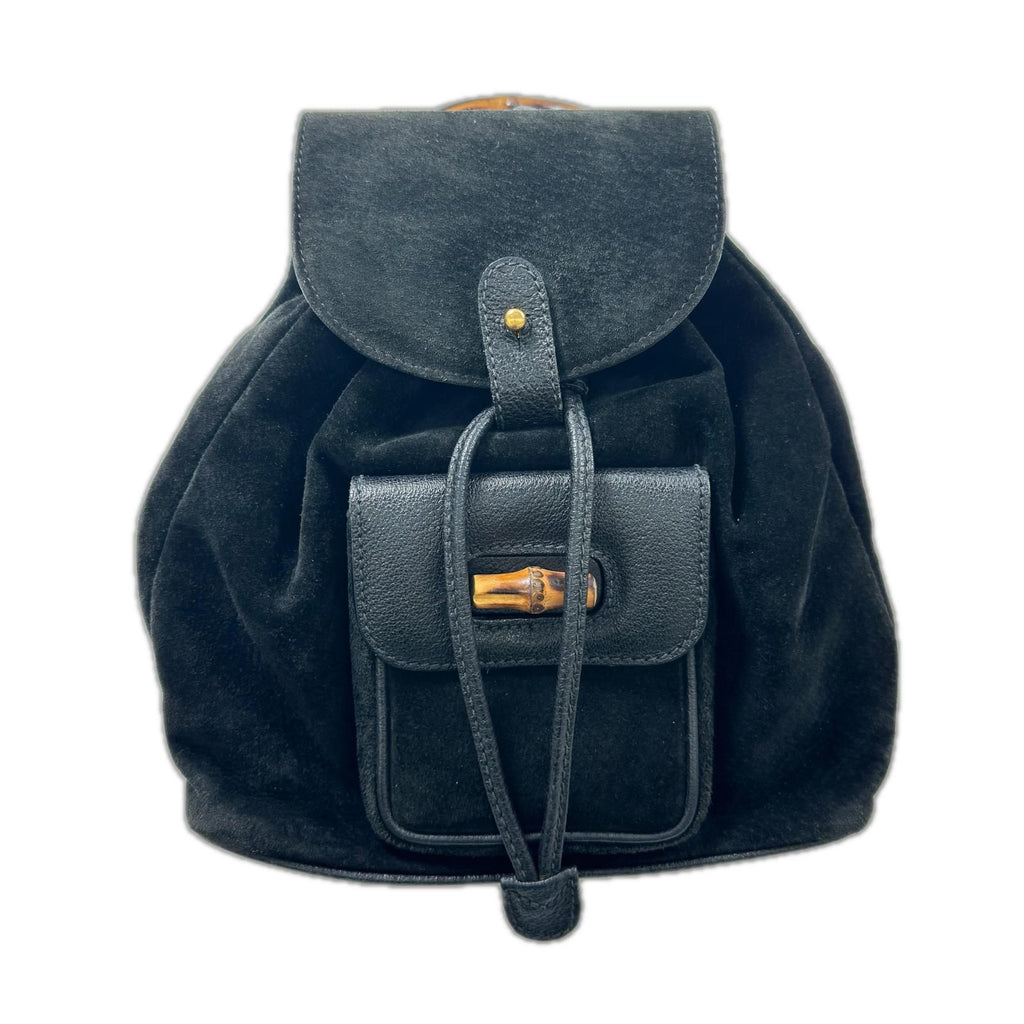 Gucci Backpack Bamboo Velour Leather Black
