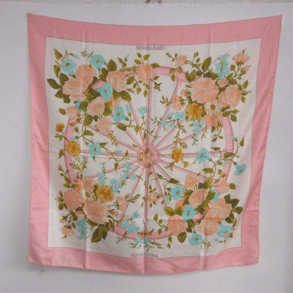 Hermes Carre 90 Romantique Romantic Scarf Silk Pink