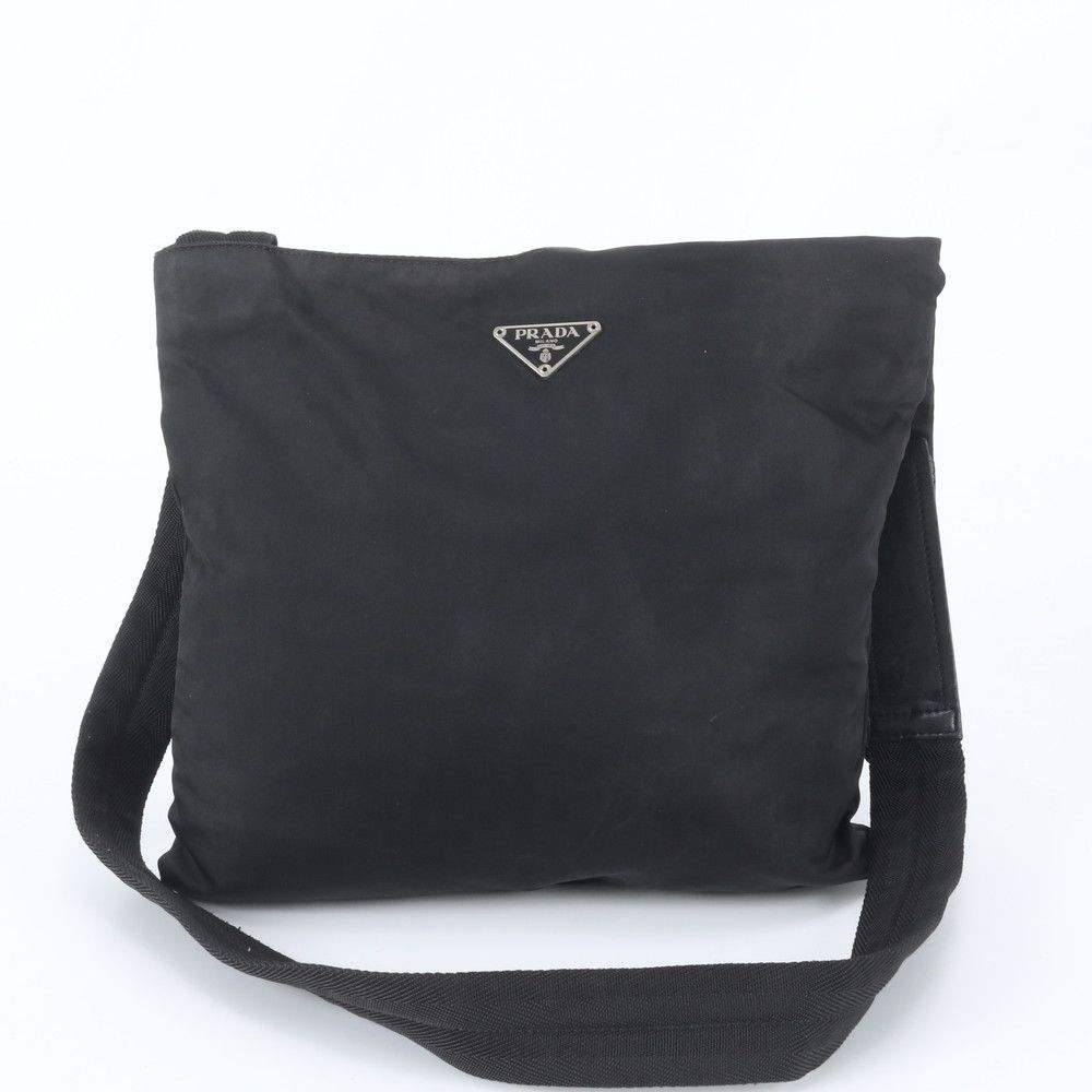 Prada Tessuto Nylon Triangle Logo Shoulder Bag Crossbody Black