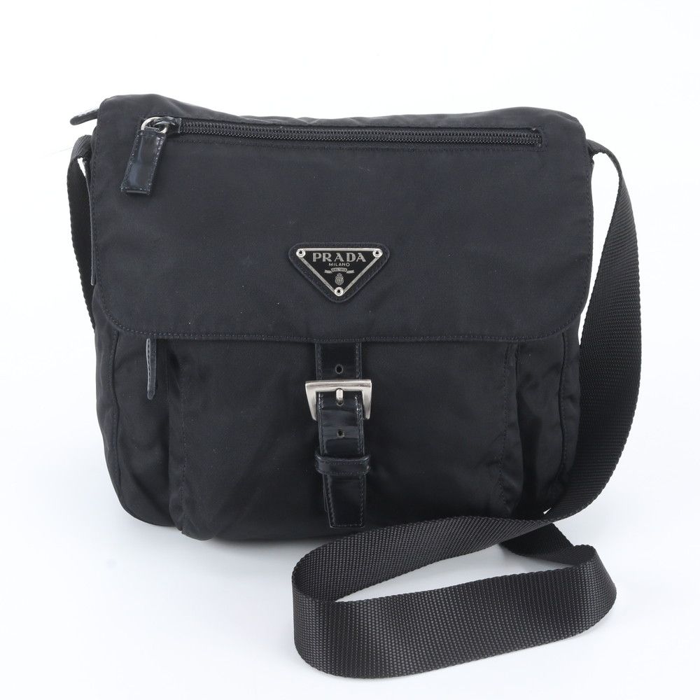 Prada White Tessuto Nylon Triangle Logo Leather Shoulder Bag Crossbody Messenger