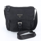 Prada White Tessuto Nylon Triangle Logo Leather Shoulder Bag Crossbody Messenger