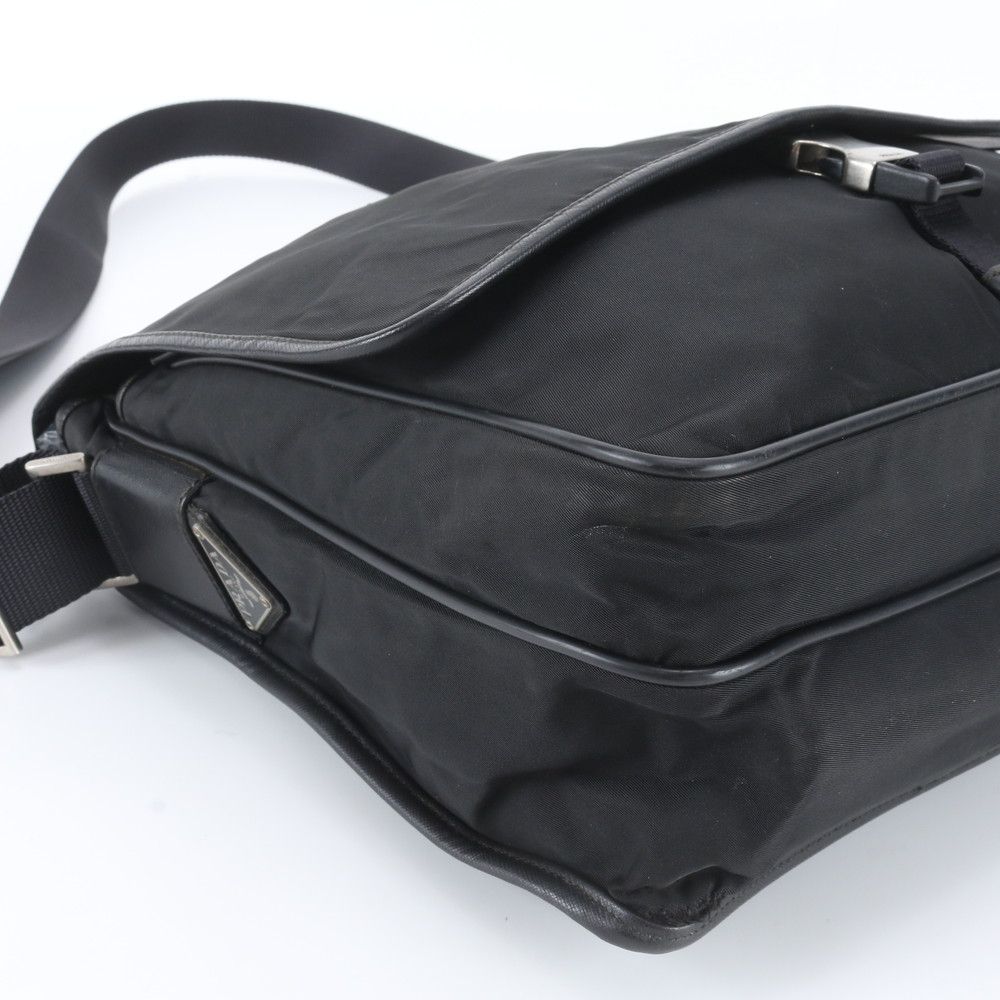 Prada White Tessuto Nylon Triangle Logo Leather Shoulder Bag Crossbody — view 6