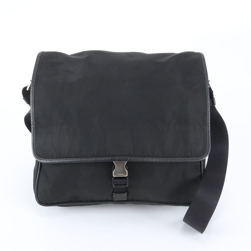 Prada White Tessuto Nylon Triangle Logo Leather Shoulder Bag Crossbody