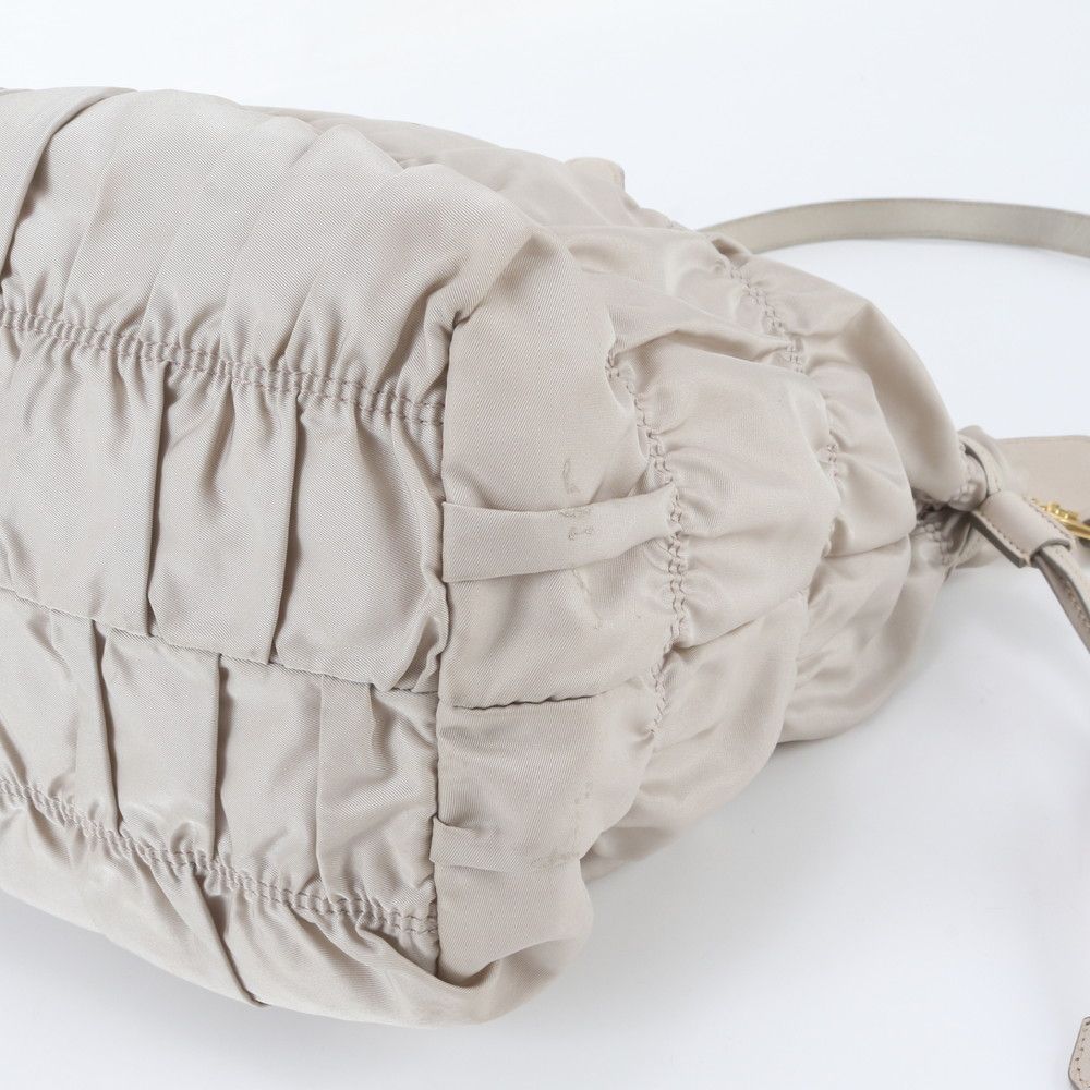 Prada White Tag Tessuto Nylon Gathered Leather 2-Way Shoulder Bag Crossbody — view 4