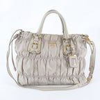 Prada White Tag Tessuto Nylon Gathered Leather 2-Way Shoulder Bag Crossbody