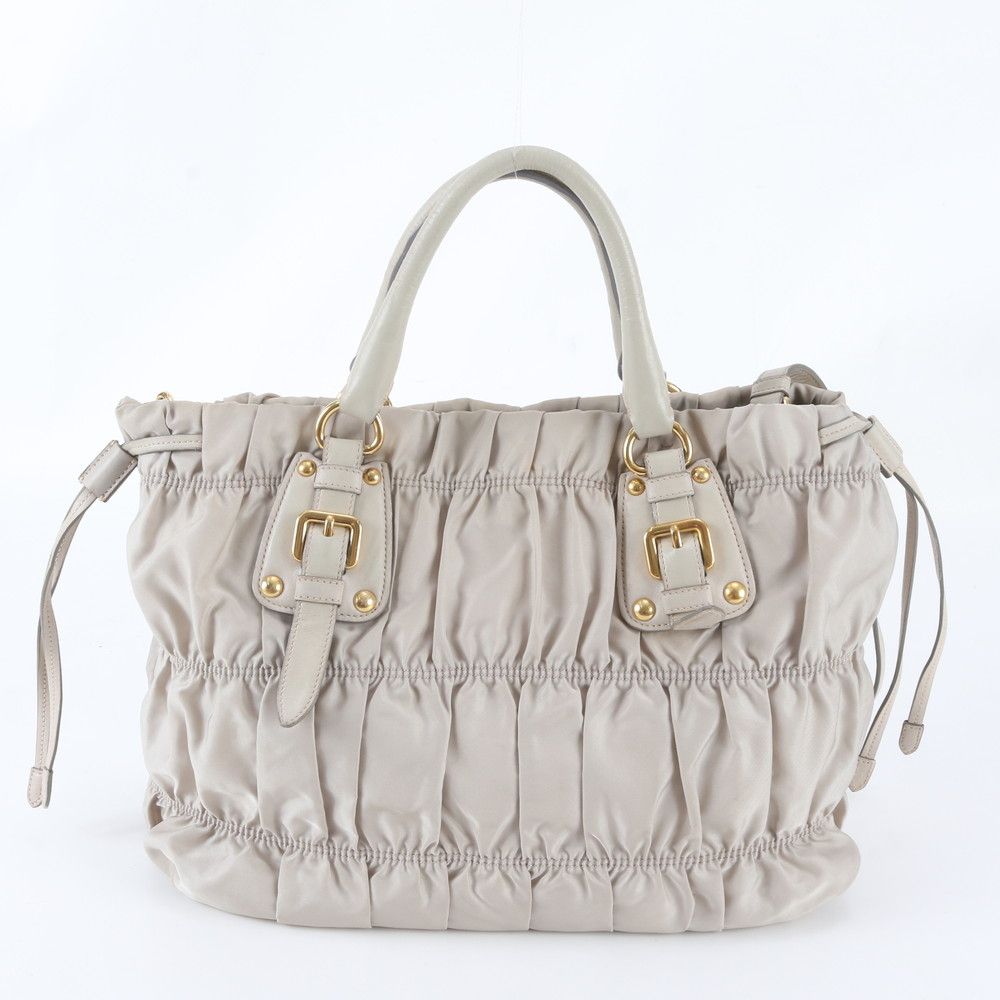 Prada White Tag Tessuto Nylon Gathered Leather 2-Way Shoulder Bag Crossbody — view 3
