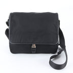 Prada Tessuto Nylon Triangle Logo Leather Shoulder Bag Crossbody Messenger Black