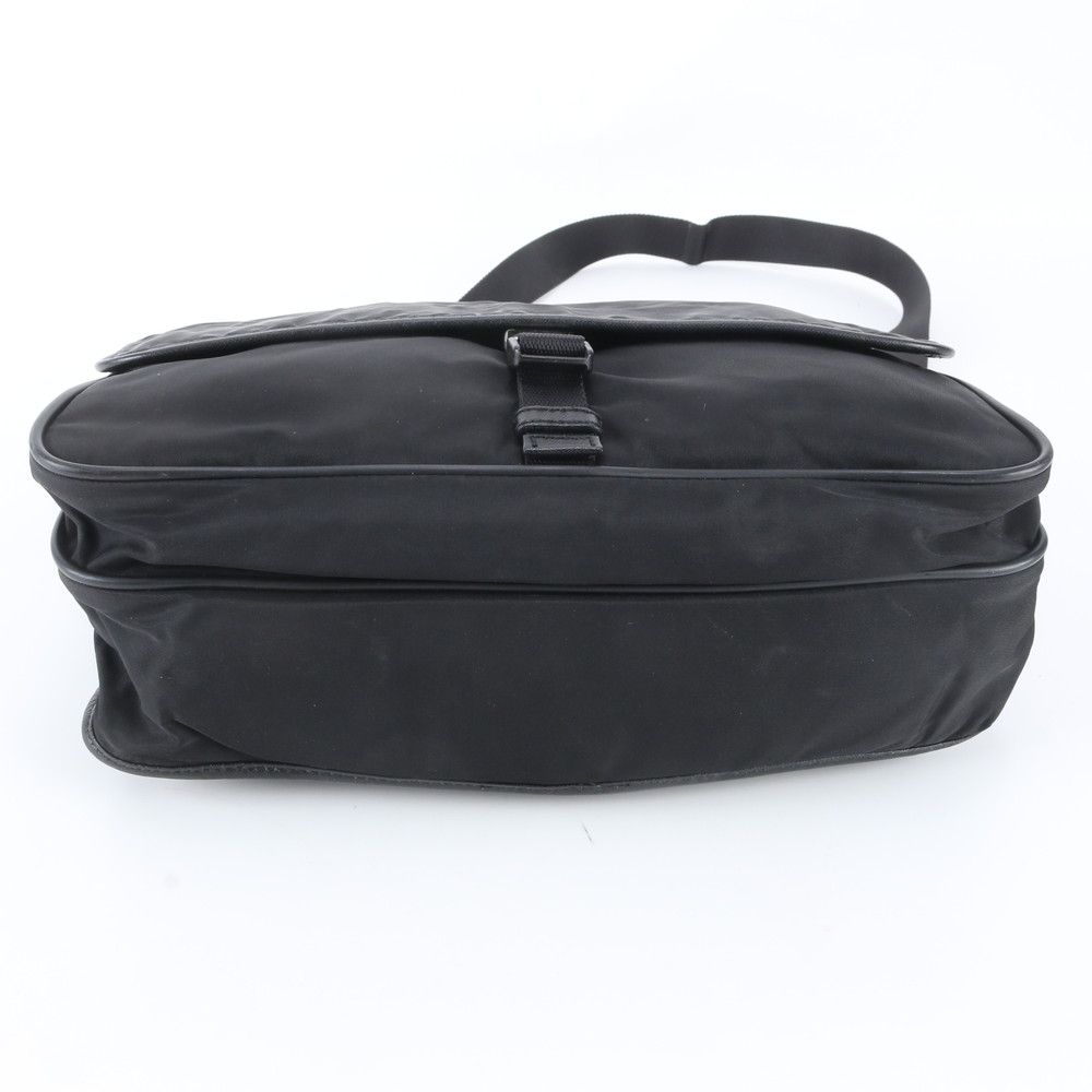 Prada Tessuto Nylon Triangle Logo Leather Shoulder Bag Crossbody Messenger Black — view 5