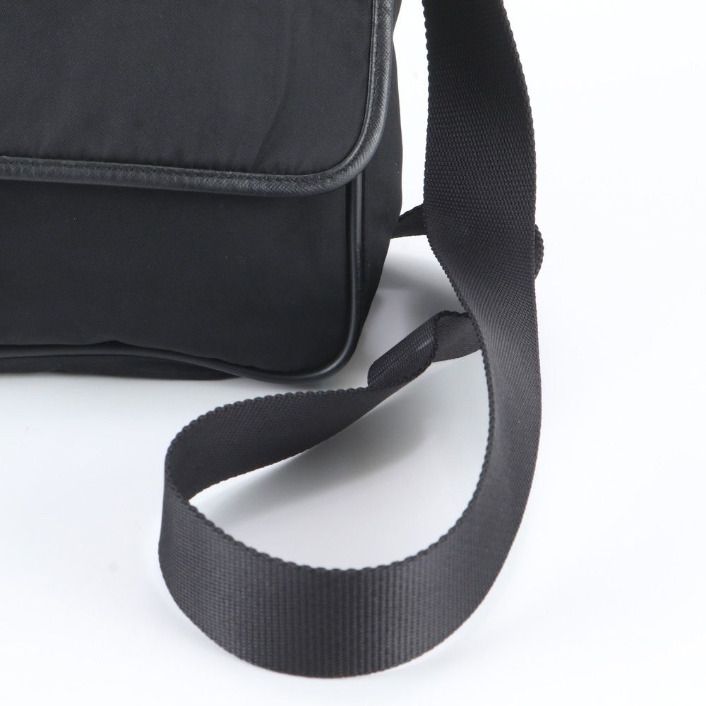 Prada Tessuto Nylon Triangle Logo Leather Shoulder Bag Crossbody Messenger Black — view 2