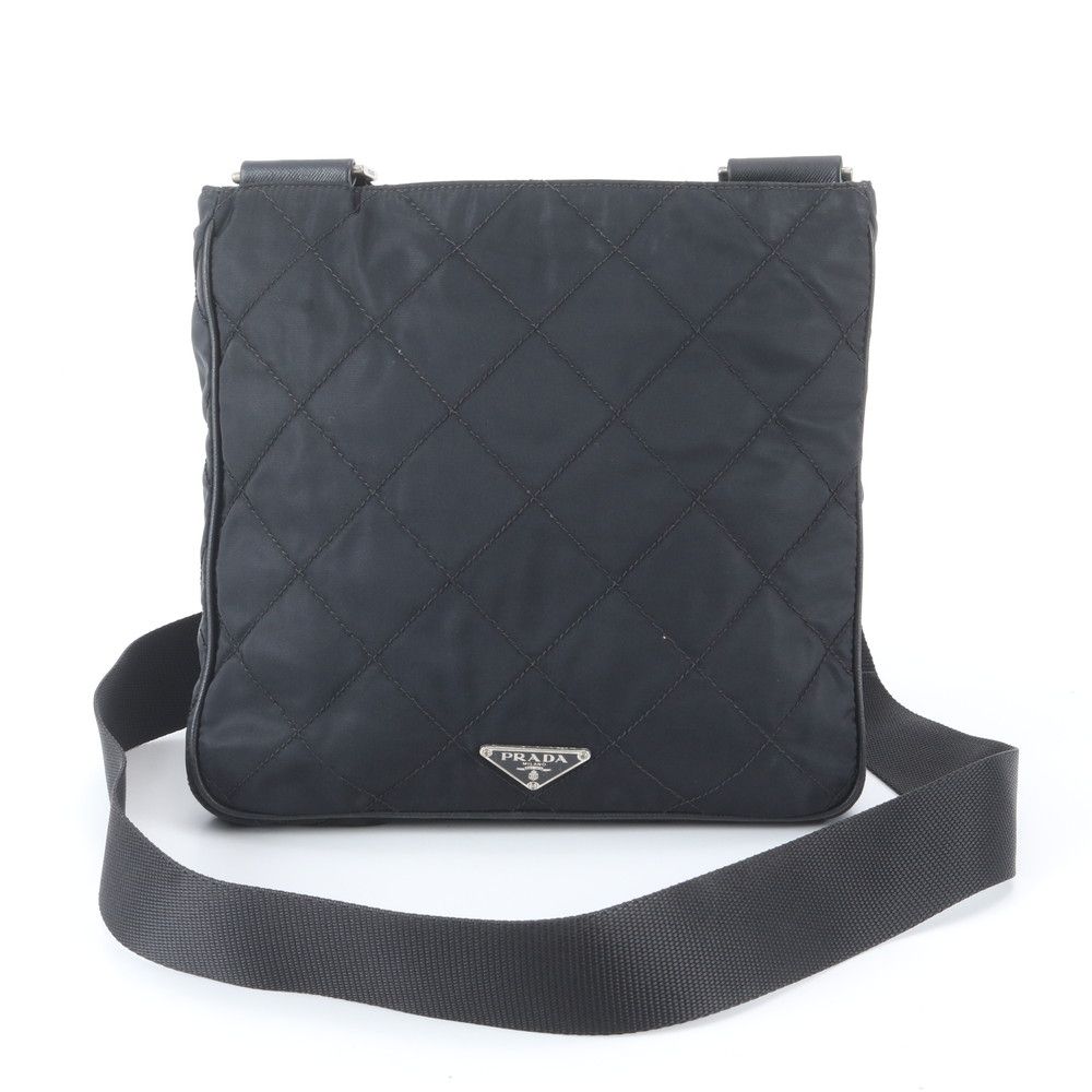 Prada Tessuto Nylon Quilted Triangle Logo Leather Shoulder Bag
