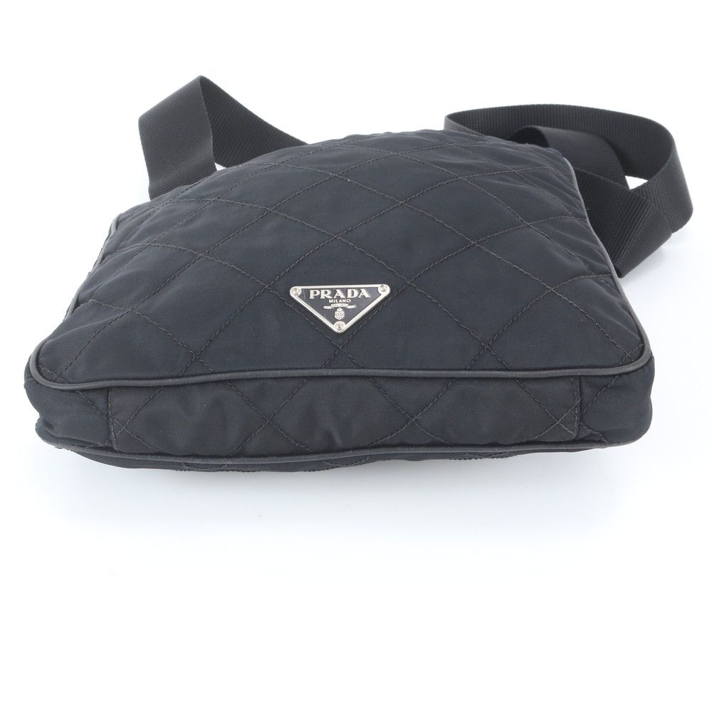 Prada Tessuto Nylon Quilted Triangle Logo Leather Shoulder Bag — view 6