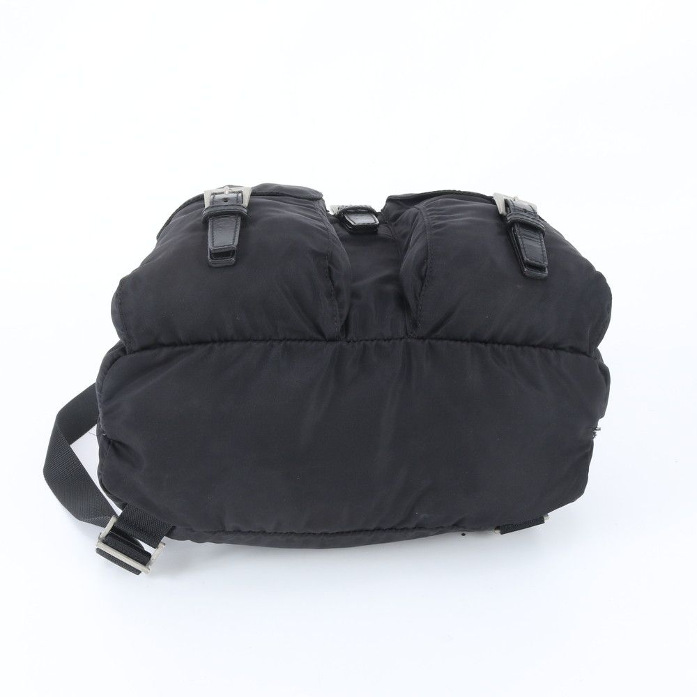 Prada Tessuto Nylon Triangle Logo Leather Backpack Black — view 6