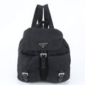 Prada Tessuto Nylon Triangle Logo Leather Backpack Black