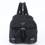 Prada Tessuto Nylon Triangle Logo Leather Backpack Black
